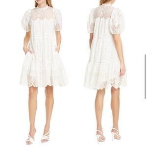 Ulla Johnson Simone Eyelet Puff Sleeve Dress Size 8 White Lace